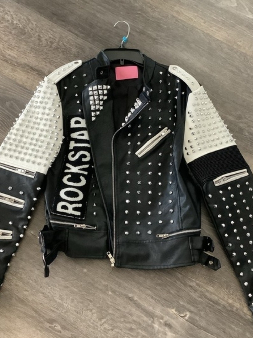 Azalea Wang Rockstar Studded Black & White Moto Jacket L/XL